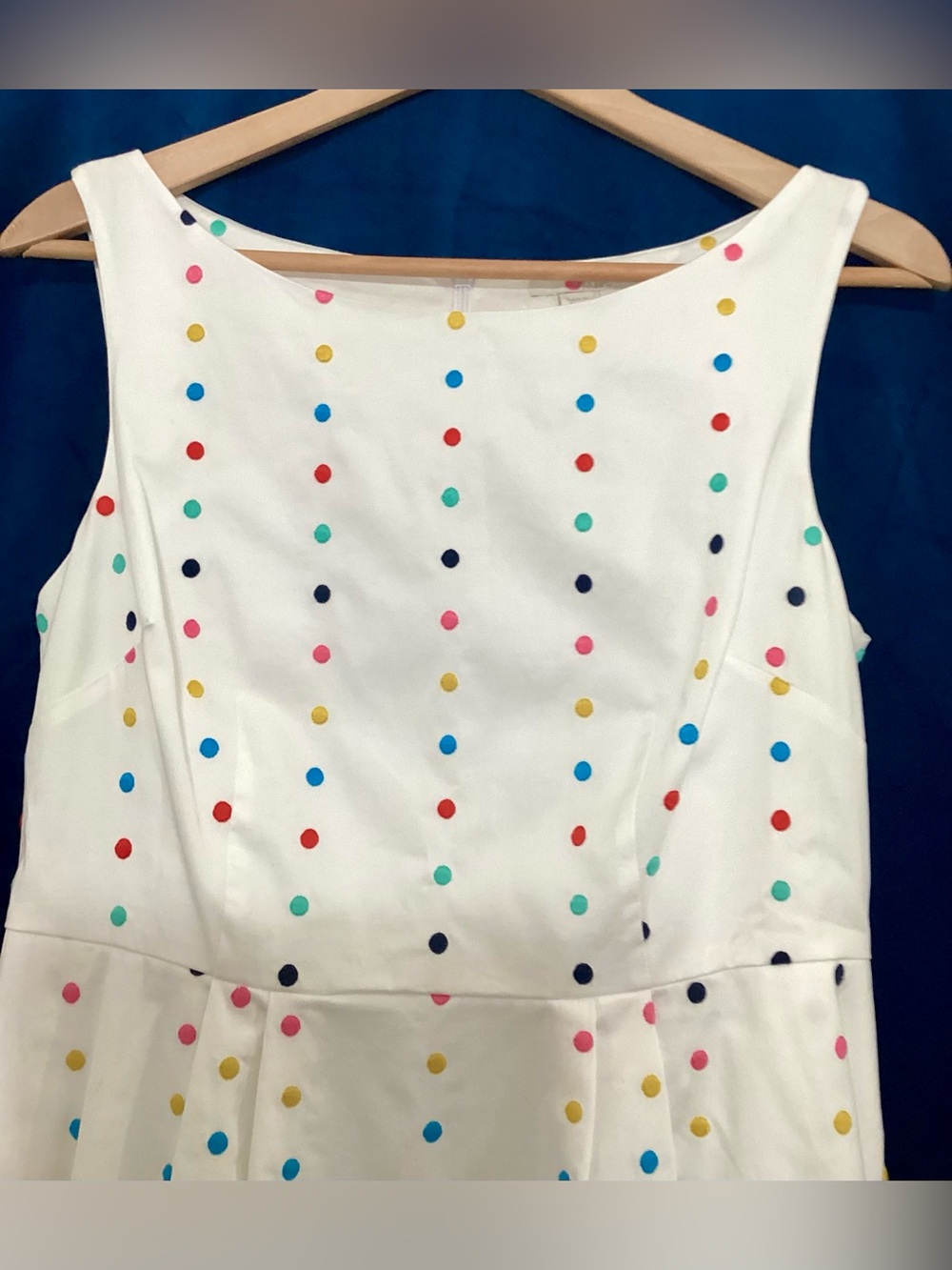Boden White Cotton Multi-Color Embroidered Polka Dot Fit & Flare Dress Sz 6P - Picture 5 of 13